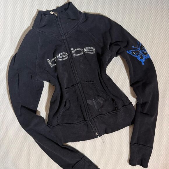 2B Bebe Jackets & Blazers - RARE Fairycore Y2k Bebe Bedazzled Butterfly Mock Neck Zip Up Jacket Sz XXS-XS